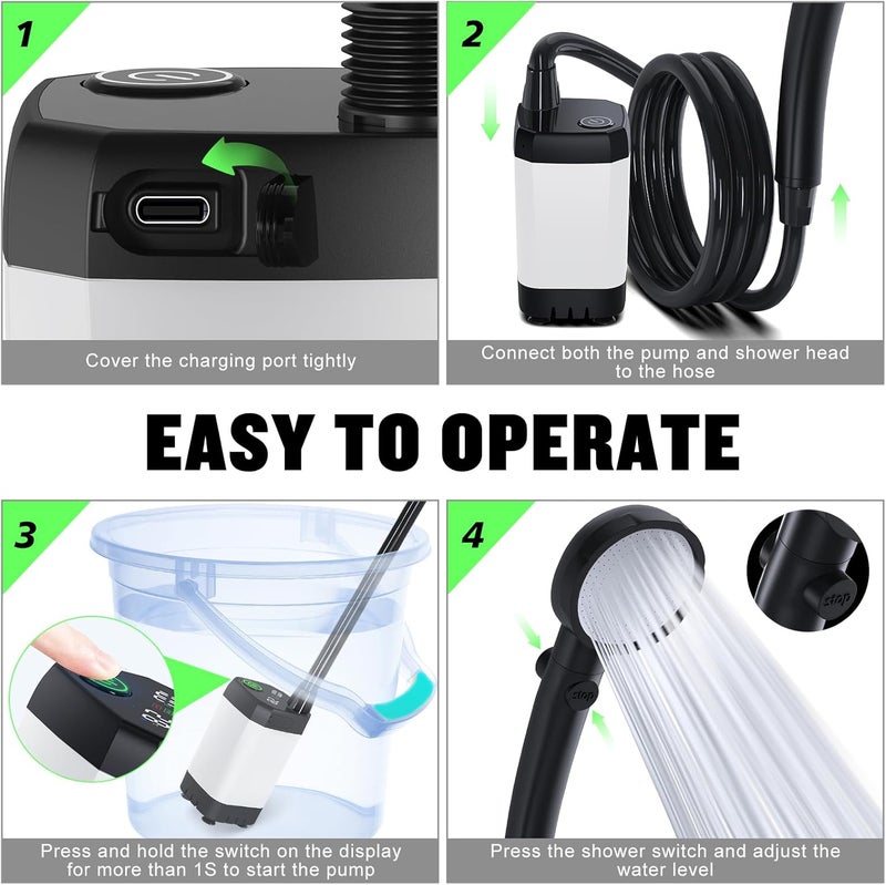 Spopal Portable Shower for Camping, [Long-Lasting] 6000mAh Rechargeable Camping Shower with Intelligent LED Display, 4 Spray Modes, IPX7 Waterproof Outdoor Camp Pump for Hiking, Travel, Car, Pet - Image 5